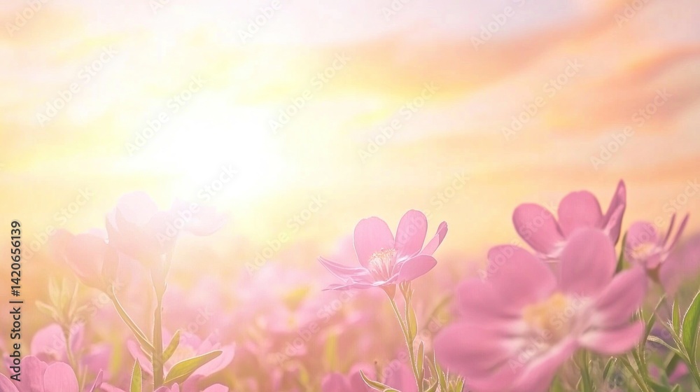 Soft pink flowers bathed in golden sunlight. Soft pink flowers bathed in golden sunlight.