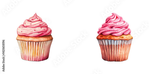 cupcake with frosting watercolor vector illustration