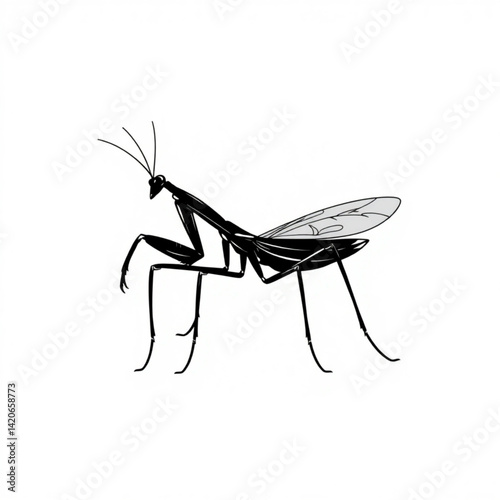 Illustration of a black mantis insect
