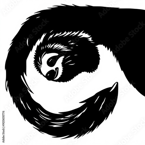 Silhouette of a curled up sloth art