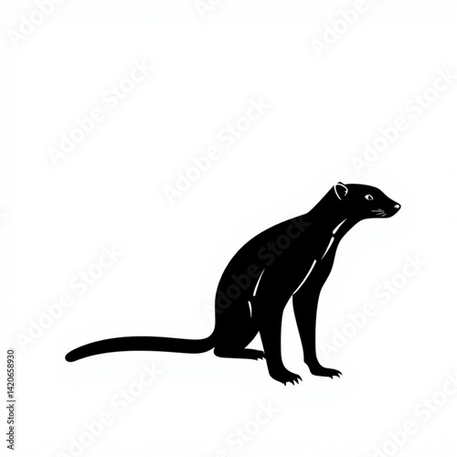 Silhouette of a black sitting weasel