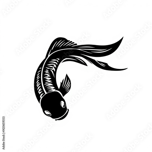 A solitary black koi fish swimming
