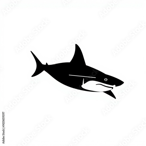Silhouette of a shark on white background