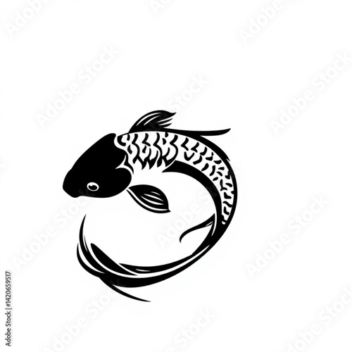Stylized black koi fish illustration