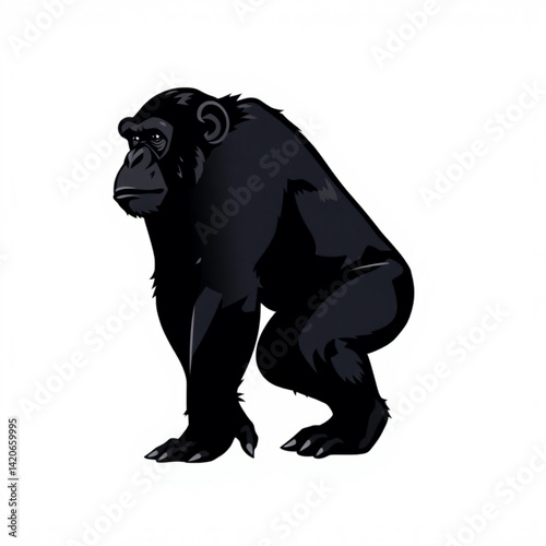 Illustration of a chimpanzee squatting