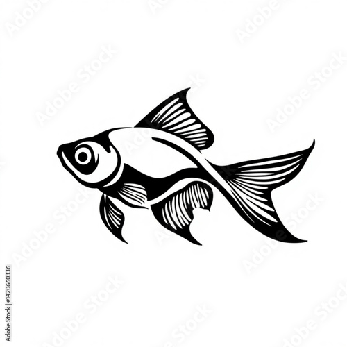 Stylized black and white goldfish art