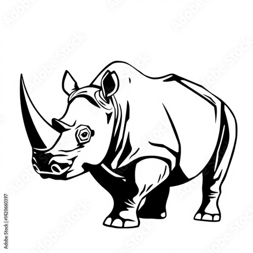 Monochrome illustration of a rhino