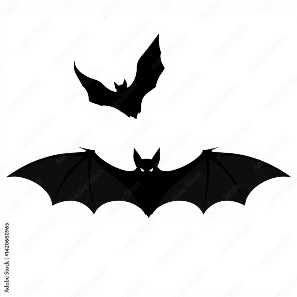 Two black silhouette bats flying up Two black silhouette bats flying up