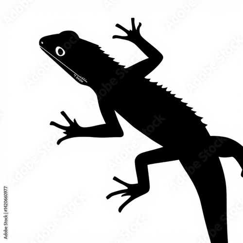 Silhouette of a spiky lizard climbing