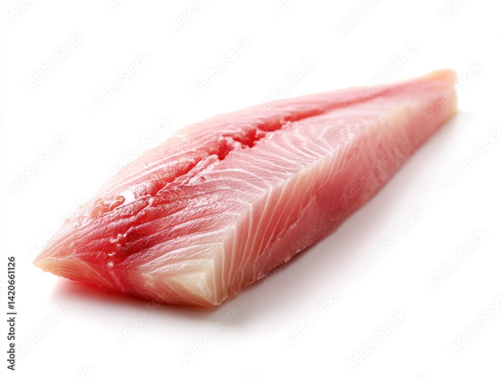 High quality studio photo of a fish fillet showcasing its flaky texture, isolated on white, perfect for culinary or food photography concepts. High quality studio photo of a fish fillet showcasing its flaky texture, isolated on white, perfect for culinary or food photography concepts.