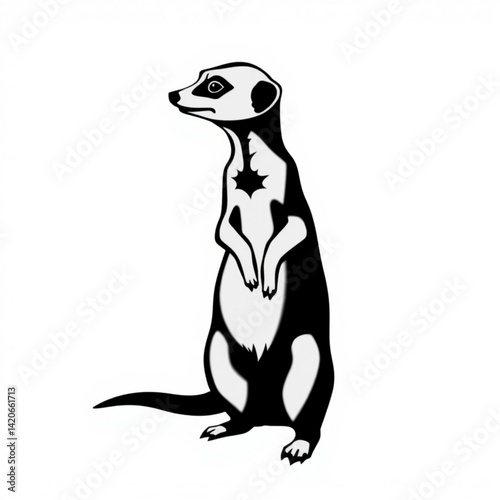 Standing meerkat in black and white