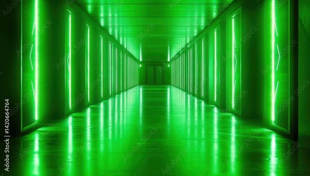 Fototapeta premium Neon green tunnel hallway