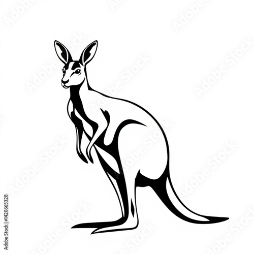 Stylized kangaroo in black and white