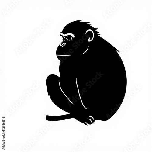 Silhouette of a seated chimpanzee