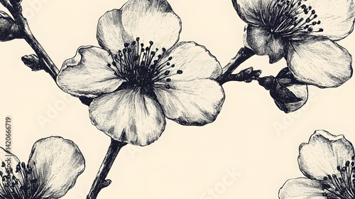 Elegant Hand Drawn Cherry Blossoms Floral Illustration