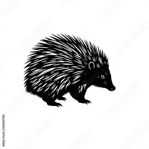 Stylized black and white echidna art