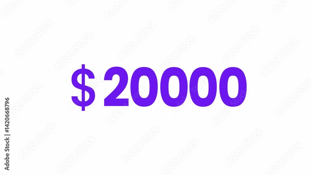 USD 20000 Text Animation. Alpha matte with transparent background 4K resolution. USD 20000 Text Animation. Alpha matte with transparent background 4K resolution.