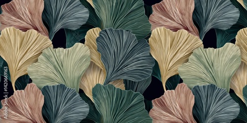 Ginkgo Biloba Leaf Pattern: Elegant, Earthy Tones, Botanical Illustration