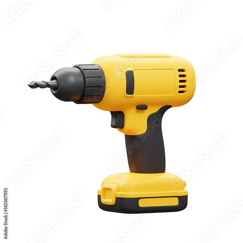 3D Cartoon Yellow Cordless Drill photo