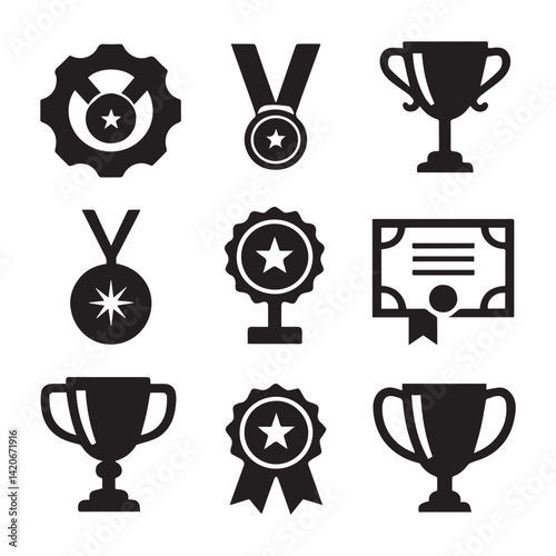 Collection of Reward Vector silhouettes White Background.