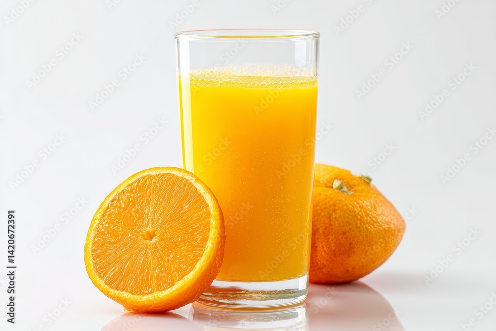High quality studio photo of a refreshing orange juice in a tall glass, isolated on white background, suitable for culinary or health-related projects. High quality studio photo of a refreshing orange juice in a tall glass, isolated on white background, suitable for culinary or health-related projects.