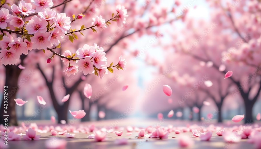 Fototapeta premium Beautiful cherry blossom trees in full bloom.