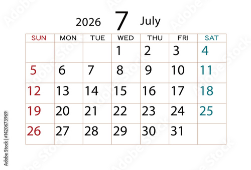 2026年カレンダー7月(2)