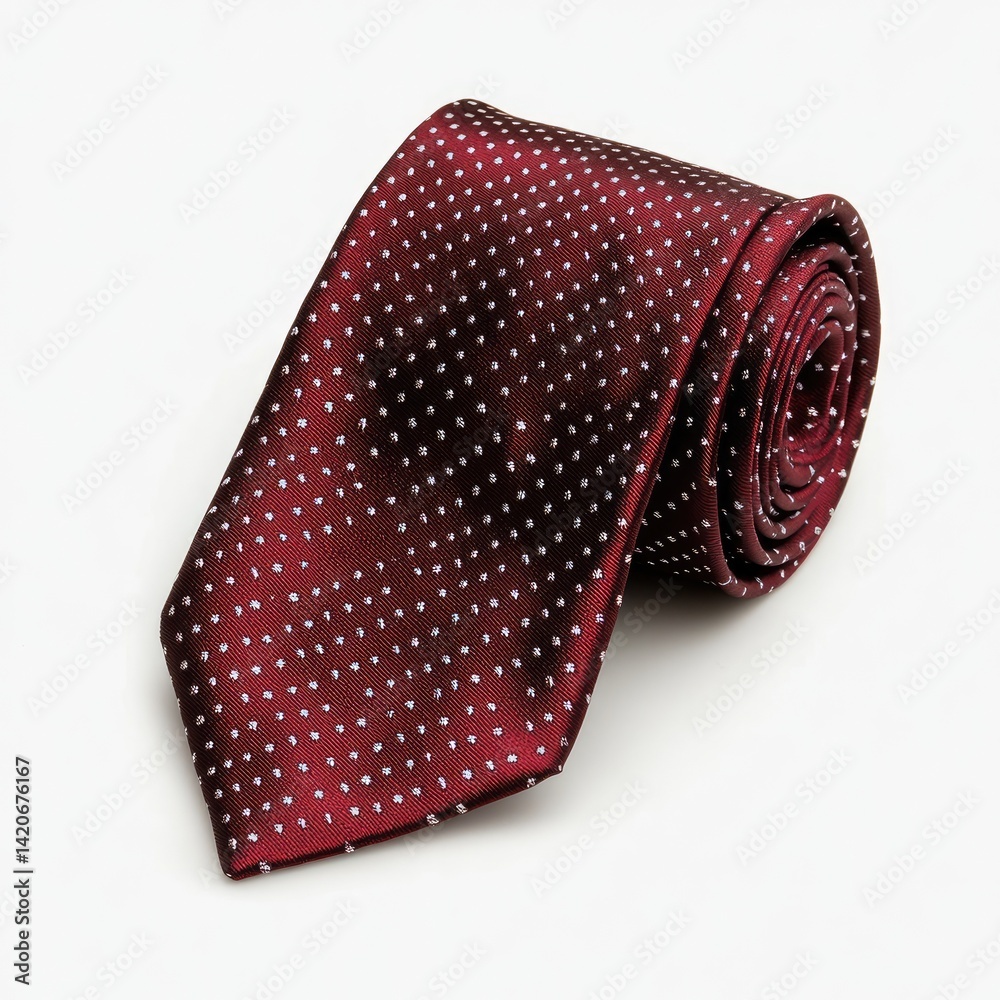 Rolled burgundy tie with small white dots (1) Rolled burgundy tie with small white dots (1)