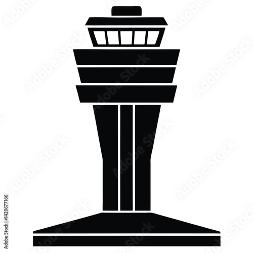 isolated air traffic control tower on white backgr