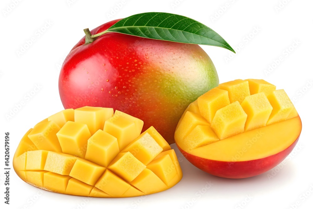 Freshly Cut Mango with Vibrant Colors and Cubes Freshly Cut Mango with Vibrant Colors and Cubes