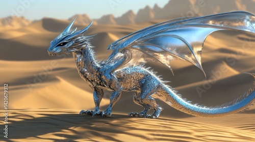 Metallic dragon desert landscape fantasy