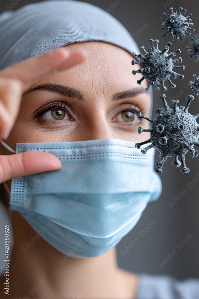 Healthcare Professional in Surgical Mask Focused on Virus Concept Visual Representation