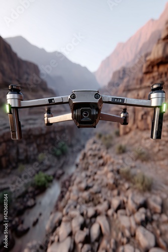 Obraz na płótnie Drone Flying Over Canyon Landscape with Rocky Terrain and River During Daylight w salonie
