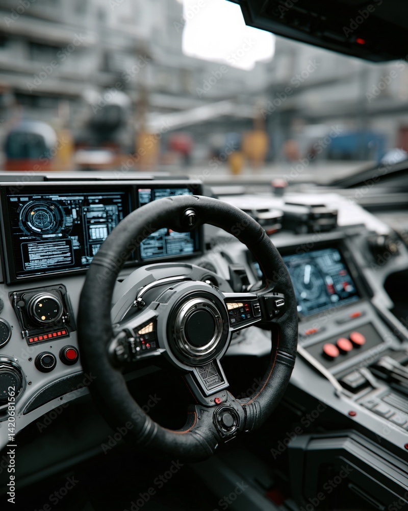 Futuristic Vehicle Interior with Advanced Technology and Complex Control Panels