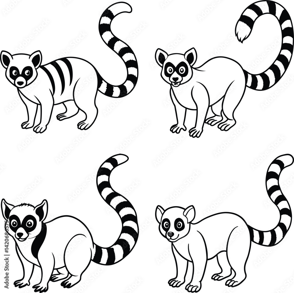 Fototapeta premium Cute and Wild Animal Coloring Page Bundle for Kids and Adults.