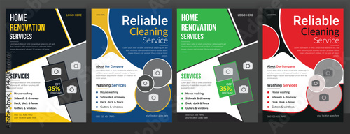 Home Renovation Service Flyer Design Template. Modern House Renovation Flyer, Professional Home Improvement Services and Cleaning Service Flyer Template Design. Housekeeping and Sanitization Service .