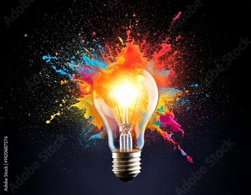  Creative light bulb explodes with colorful paint and colors. New idea, brainstorming concept.jpg