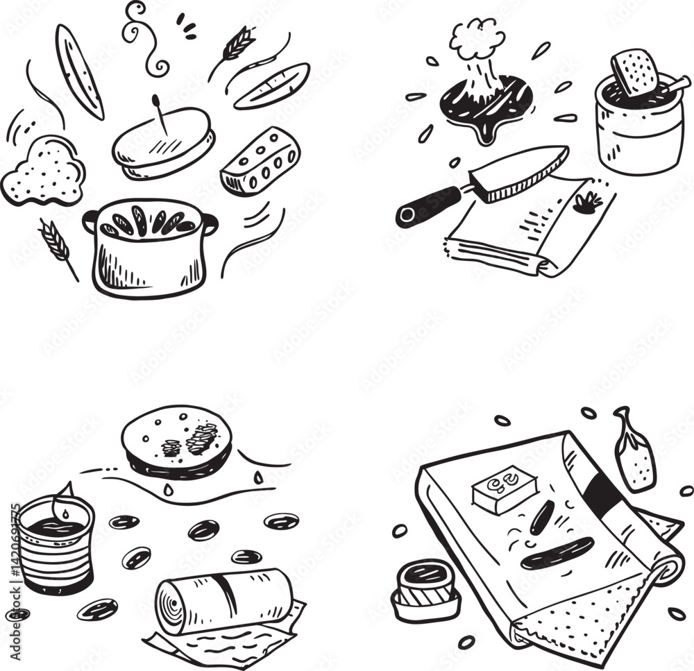 Fototapeta premium Minimalist Dinner Party Line Art Seamless Pattern.