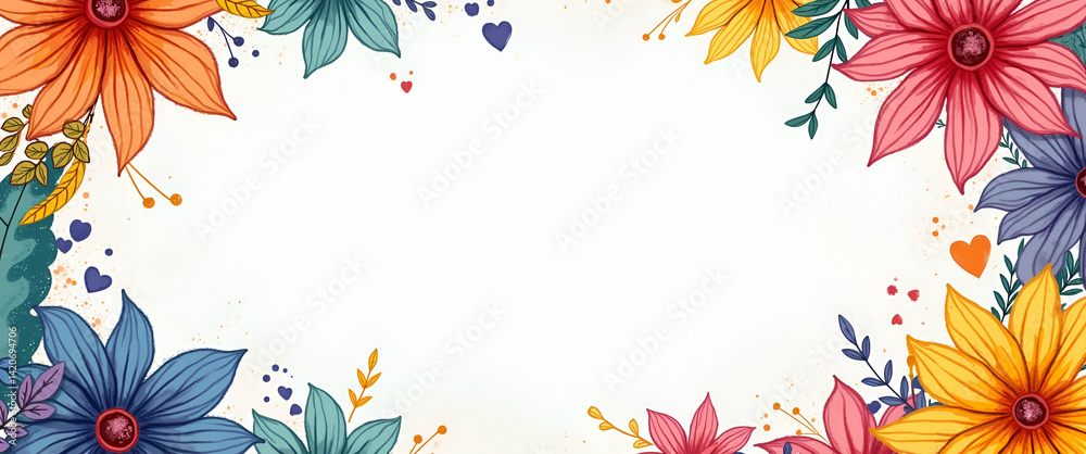 Obraz premium Artistic International Friendship Day border frame with abstract friendship symbols and vibrant colors providing space concept as Artistic friendship day frame with abstract friendship symbols and vib