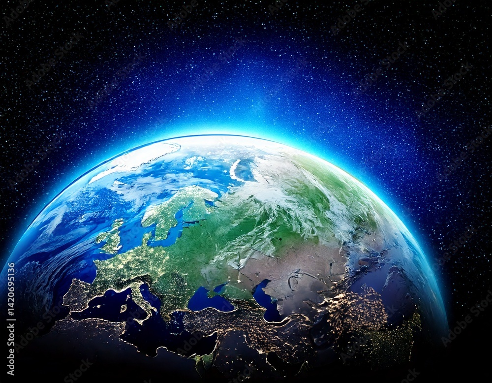 Planet earth globe view from space showing realistic earth surface and world map as in outer Planet earth globe view from space showing realistic earth surface and world map as in outer