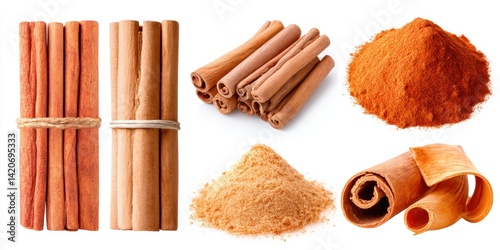 Obraz na płótnie Close-up of cinnamon sticks and fine cinnamon powder on a wooden surface with warm lighting. w salonie