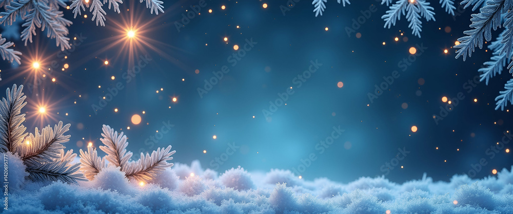 Obraz premium Sparkling Ice Crystals and Stars Border: Create Magical New Year Winter Messages with Photo Stock Concept and Empty Space for Your Creative Touch