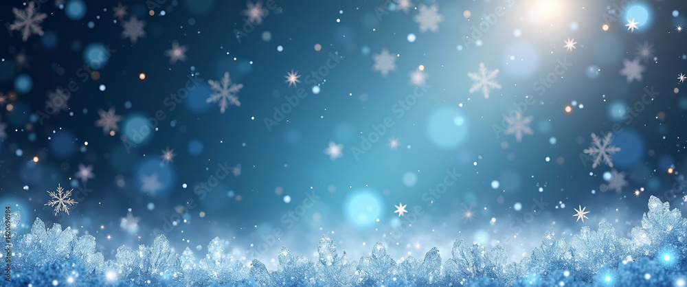 Sparkling Ice Crystals and Stars Creating Magical Space for New Year Winter Messages - Photo Stock Concept with Empty Space on the Left Side for Festive Greetings Sparkling Ice Crystals and Stars Creating Magical Space for New Year Winter Messages - Photo Stock Concept with Empty Space on the Left Side for Festive Greetings