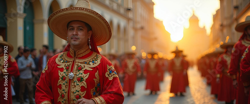 Vibrant Corpus Christi Festival: Artistic Symbolism & Cultural Interplay in Timeless Ceremonial Traditions - Photo Stock Concept with Left Space