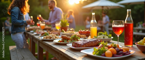 Elevate Your Backyard Barbecue: Elegant Culinary Displays, Engaging Social Interactions, and Vibrant Seasonal Decor for Premium Lifestyle Stock Imagery