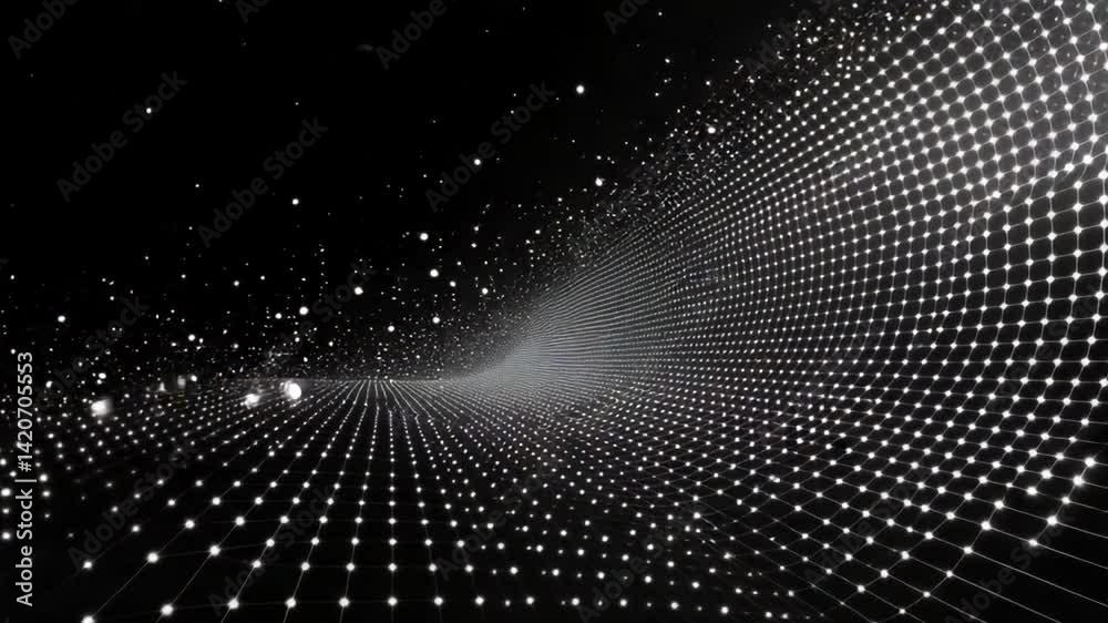 Abstract space tunnel animation with glowing points and stars moving perspective