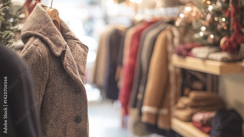 Obraz premium Cozy winter fashion display featuring stylish coat in boutique