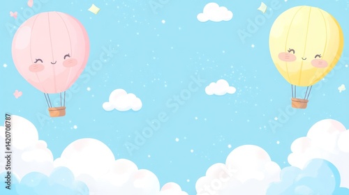 Wallpaper Mural Cute hot air balloons in a pastel sky.  Possible use Children's book illustration Torontodigital.ca