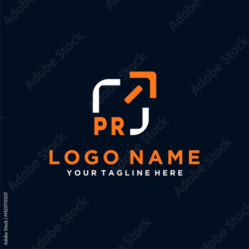 PR initials minimal modern technology logo design