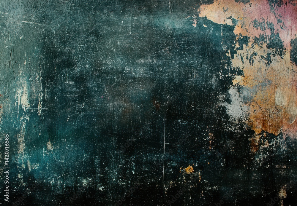 Fototapeta premium Abstract Grunge Texture with Dark Tones and Colorful Highlights for Use in Backgrounds, Designs, and Artistic Projects